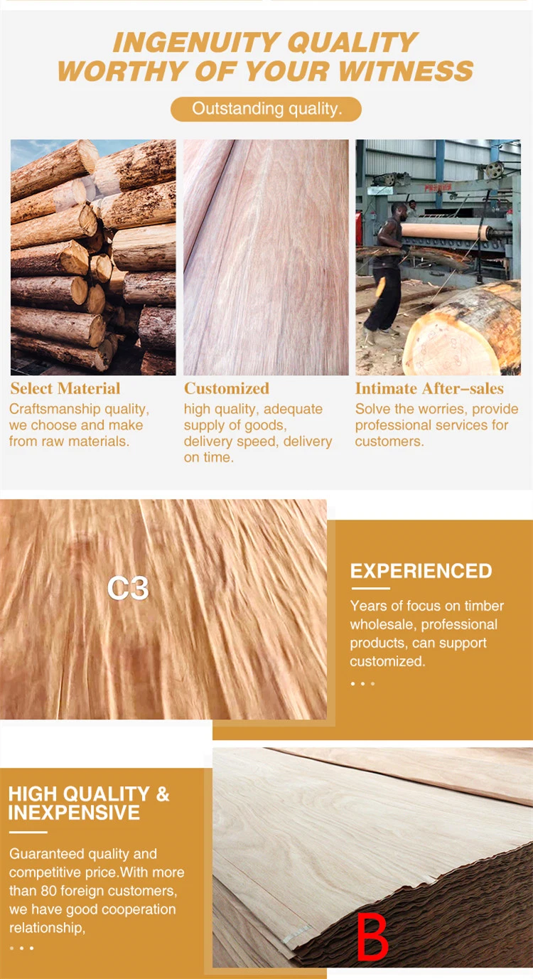 Low Rates Natural Wood Veneer Okoume/Bintangor/PA/Plb/Pq/Bng/Water Gum Face Veneer Basic Customization